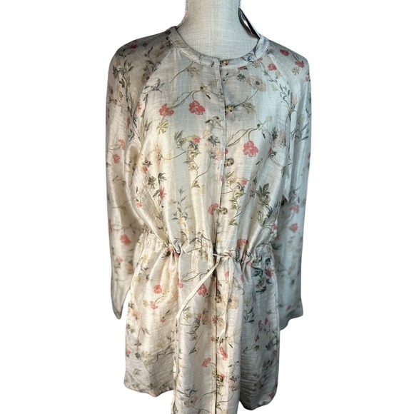 J. Jill Tops - J Jill Linen Blend Sheer Floral Jacket Tunic Top M Barley Long Sleeve w/ Pockets